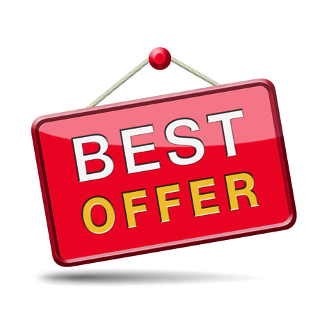 best offer lowest price and best value for the money web shop icon or online promotion button, sticker or sign for internet webshopの写真素材