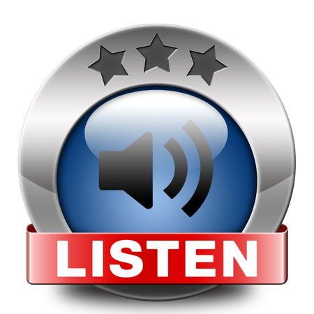 Listen live stream music song audio or radio button or iconの写真素材