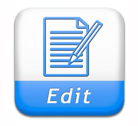Edit editing button or icon, change correct or add information check info or spellingの写真素材