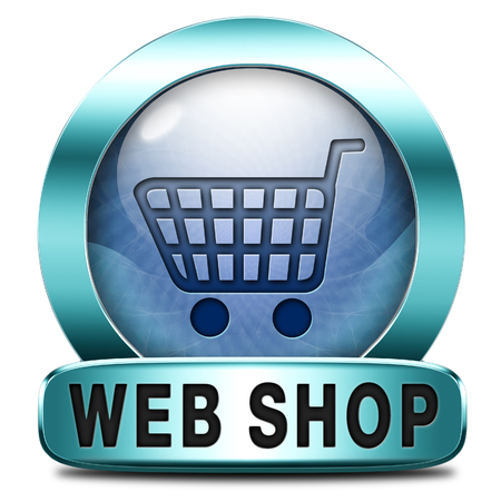 web shop icon or online shopping button for internet webshop or storeの写真素材
