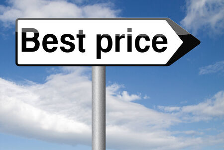 best price webshop shopping promotion road sign arrow lowest bargain and sale promotion prices and major reductionの写真素材