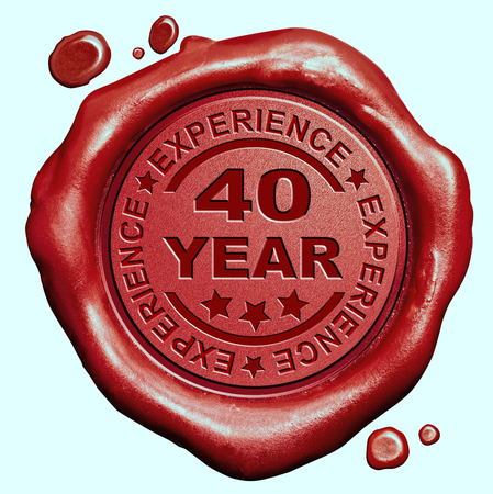 40 Year experience quality and jubileum label guaranteed product red wax seal stampの写真素材