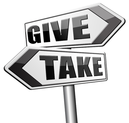 give take to charity and make a contribution or donation altruism and generous giving and donate cheap grudgingの写真素材