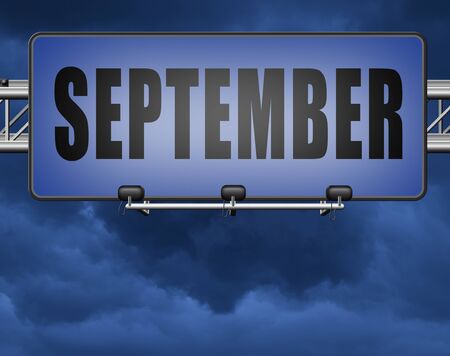 september road sign for end of summer and begin fall or autumn month event agendaの写真素材