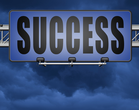 Success in life or business and live in happiness and joy. Succeed in plan and being successful, road sign billboard.の写真素材