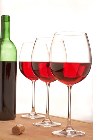 Wine glasses and wine bottleの写真素材