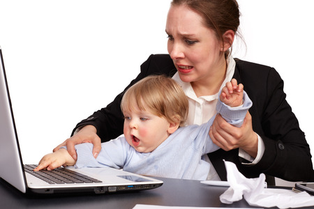 Mother and child at work   の写真素材