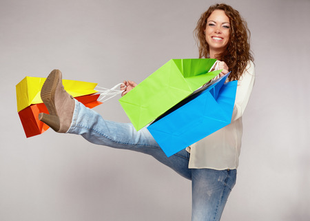 Woman has fun on spending spreeの写真素材