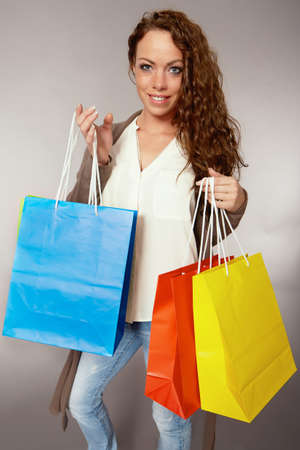 Woman has fun on spending spreeの写真素材
