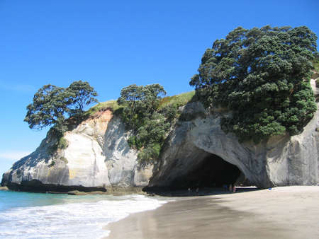 Beautiful beach at Cathedral Cove on the Coromandel Peninsula on the North Island of New Zealandの写真素材