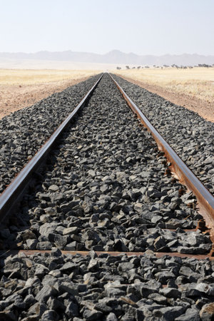 Railroad tracks in the desert in Namibiaの写真素材