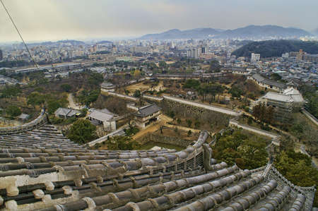 Ancient Samurai Castle of Himeji with Blue Cloudy Sky.  Japan.のeditorial素材