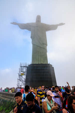 RIO DE JANEIRO, BRAZIL - JUNE 16: Hundres of FIFA World Cup Fans visit Christ the Redeemer, located on top of Corcovado, Rio's highest mountain at approximately 2,330 feet above sea level.のeditorial素材