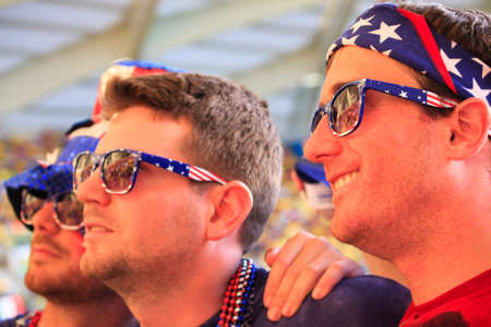MANAUS, BRAZIL- JUNE 22: American Soccer / Football Fans at the US vs Portugal Match held in Arena da AmazÃ´nia のeditorial素材