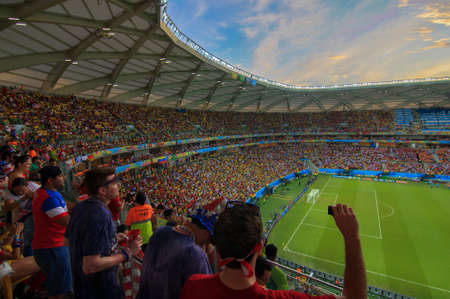 MANAUS, BRAZIL- JUNE 22: American, Portuguese, and Brazilian Soccer / Football Fans waiting for the US vs Portugal Match in Arena da AmazÃ´niaのeditorial素材