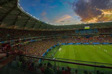 MANAUS, BRAZIL- JUNE 22: American, Portuguese, and Brazilian Soccer / Football Fans waiting for the US vs Portugal Match in Arena da AmazÃ´niaのeditorial素材