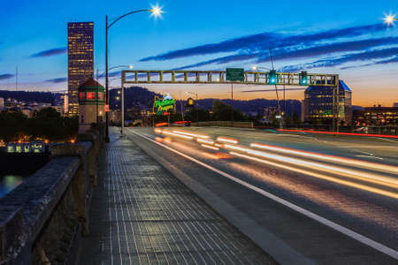 View of Portland, Oregon Skyline from the Burnside Bridgeのeditorial素材