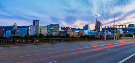 View of Portland, Oregon Skyline from the Burnside Bridgeの写真素材