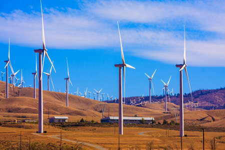 Daytime picture of an Electricity Windfarmの写真素材