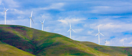 Daytime picture of an Electricity Windfarmの写真素材