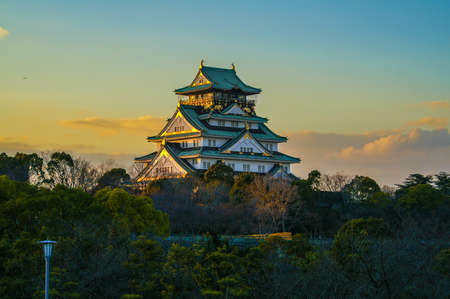 Beautiful Sunstet Image of Osaka Castle in Osaka, Japanのeditorial素材