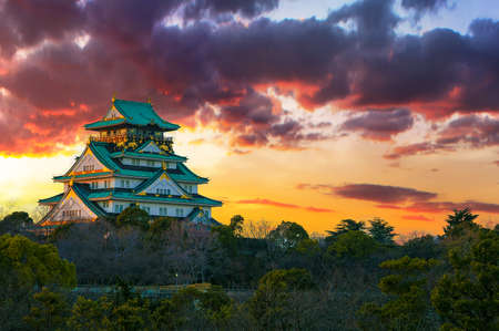 Beautiful Sunset Image of Osaka Castle in Osaka, Japanのeditorial素材
