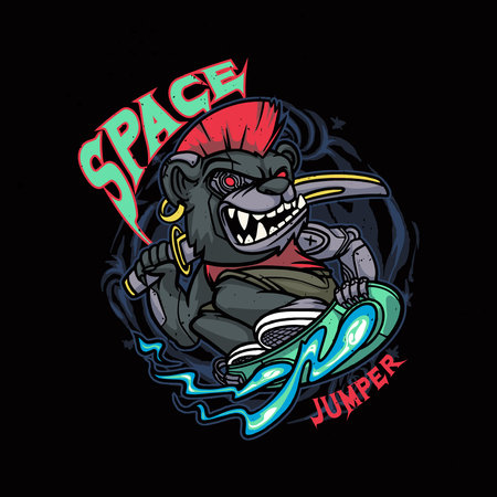 A bear in a hover board. vector illustration for streetwear merchのイラスト素材