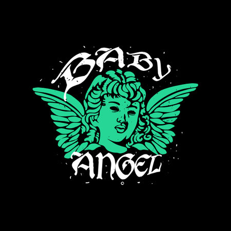 Angel head with wings. Vector illustration for t-shirt print.のイラスト素材