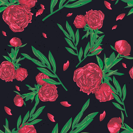 Seamless pattern with peony flowers. Hand drawn vector illustration.のイラスト素材
