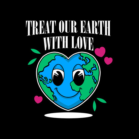 World Environment Day concept. Vector illustration on black background with heart.のイラスト素材