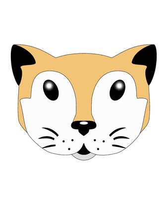 Ginger kitten. A cute little face of a little redhead - a white kitten. Cat head illustration for children. Cute kitten white and red color. Muzzle of a toy cat with black ears.のイラスト素材