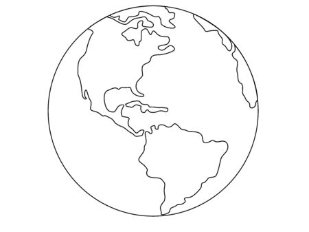Planet Earth, globe vector linear picture. Outline North and South America. Central America The Atlantic Ocean and the Pacific Ocean. For coloring. hand drawingのイラスト素材