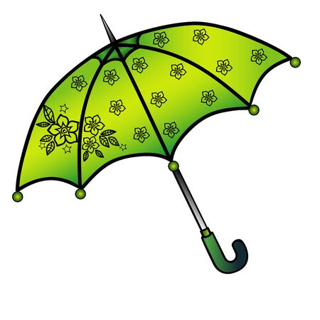 Green umbrella with flower printのイラスト素材