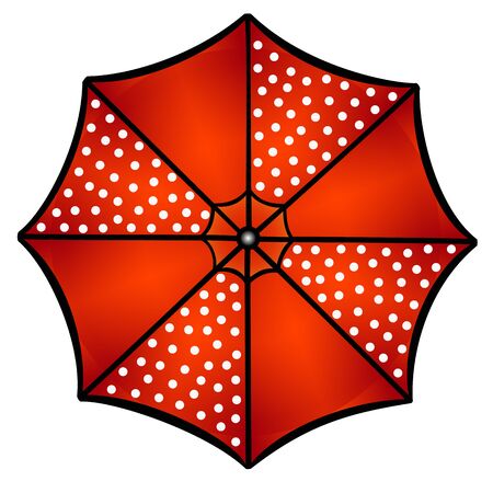 Open umbrella top view. Red polka dot umbrella - full color vector illustration.のイラスト素材