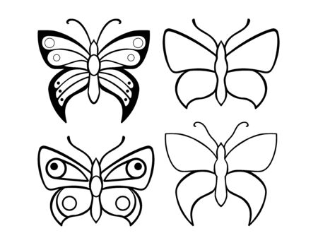 Butterflies A set of butterfly templates. Butterflies for coloring. Line drawing. Outline hand drawingのイラスト素材