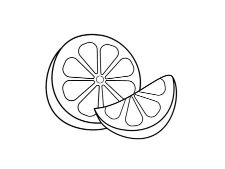 Sliced lemon - linear vector illustration for coloring. Outlineのイラスト素材