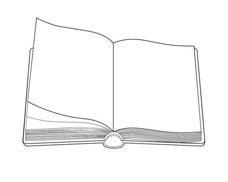 Opened blank book or diary - linear, vector image for coloring. Blank pages of an open book - copy space, element for a coloring book. Outlineのイラスト素材