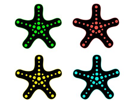 Set of four multi-colored starfish - vector clip art. Vector illustration with sea animals.のイラスト素材