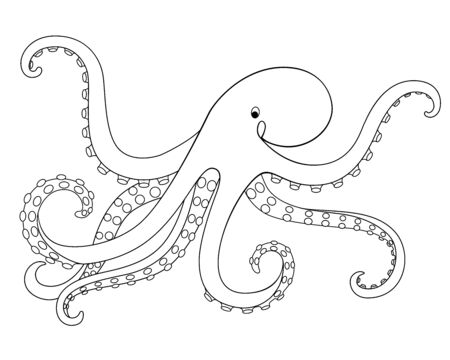 Octopus - sea animal, linear vector picture for coloring. Octopus - a picture for a coloring book on a sea or ocean theme. Outline Hand drawing.のイラスト素材