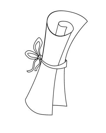 Scroll - paper rolled up and tied with a ribbon - vector linear picture for coloring. A letter folded into a scroll and tied with a rope. Outline Hand drawing.のイラスト素材