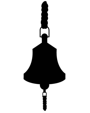 Ship bell silhouette - vector illustration for  sign. Ship bell for signaling with ropes - pictogram or icon. Navy.のイラスト素材