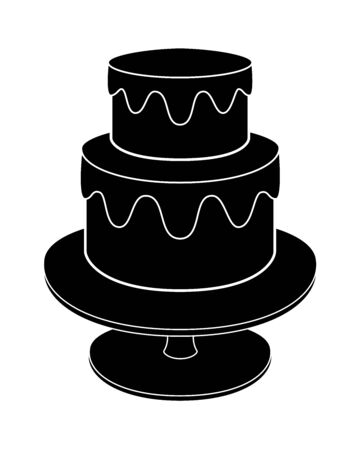 Cake silhouette. Two-tier cake on a stand - vector black silhouette for  pictogram. Cake sign or icon.のイラスト素材