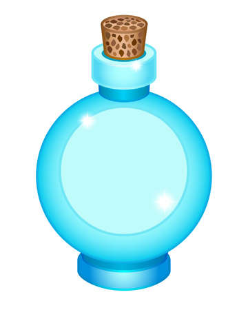 The bottle is closed with a stopper. Small vintage empty bottle - full color stock illustration. Shiny Vial for potion or medicine. Container for liquid.のイラスト素材