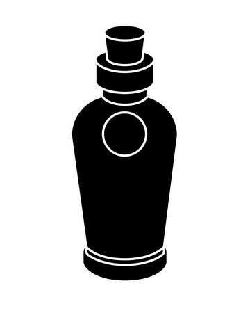Cute vintage bottle with cork - black vector silhouette for pictogram  . Small bottle closed with a cork - sign or icon.のイラスト素材