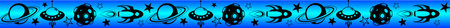 Space seamless vector border with rockets, flying saucers, asteroids, stars and saturn. Seamless...