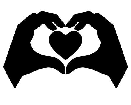 Hands show gesture - heart with heart inside - vector silhouette for  pictogram. Heart sign shown by brushes for a sign or icon. Valentine's Day - heart, love black silhouette.のイラスト素材