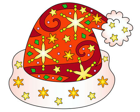 Santa Claus hat - vector Christmas full color illustrationのイラスト素材