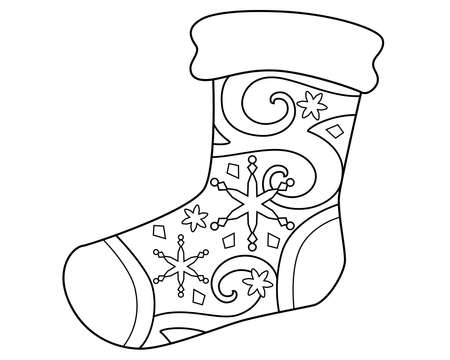 Sock - Christmas coloring antistress Sock For Christmas Gifts - vector linear for coloring. Outlineのイラスト素材