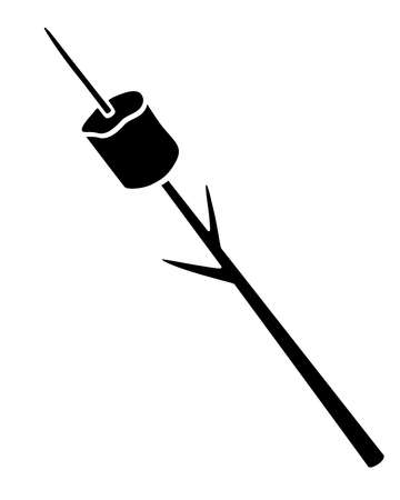 Marshmallows strung on a frying stick - vector silhouette illustration for pictogram. Marshmallow is an element for a sign or icon. Sweet fried marshmallows.のイラスト素材