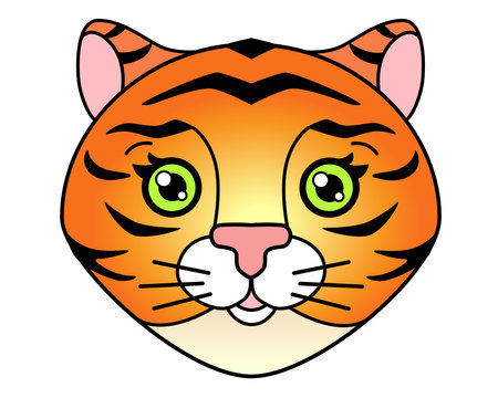 Tiger - symbol of 2022 - vector full color illustration. Head of a cute little tiger, cute face for cards and bannersのイラスト素材
